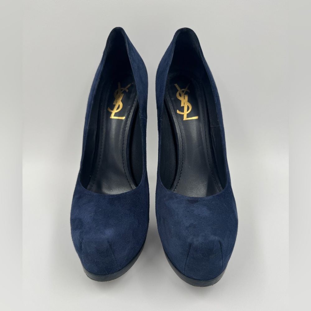 Yves Saint Laurent Women's Tribtoo Blue Suede platform Heels